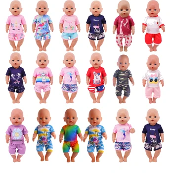 Разнообразие от стилове кукольной дрехи Лятна Тениска + Шорти 43-Сантиметър новият дизайн на Детска И 18-инчовата стоп-моушън Пижама с хубав принтом на Нашето поколение