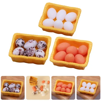 3 Комплект мини-домашни яйца, Миниатюрни изкуствени яйца, Малки кошници за съхранение на яйца, мини-кошница за яйца