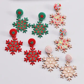 Нови креативни Коледни обеци от оризови зърна за жени и момичета, с блестящи кристали Обеци в формата на Лосове и Снежинки Вечерни Фестивални украса
