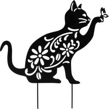 Градински плъгин, украшение във формата на силует на котка, декор от кола, Кухи украса, Метална статуя