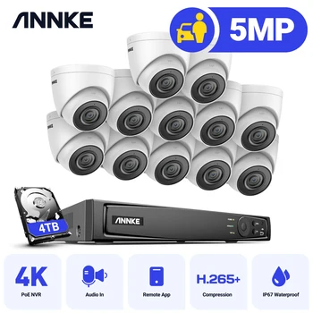 ANNKE 5MP FHD POE Система за Видеонаблюдение 16CH H. 265 + 4K NVR Записващо устройство 5MP Камера за Сигурност Аудиозапис 5MP PoE Ip камера