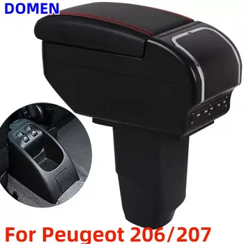 Новост За Peugeot 206/207, кутия за подлакътници, централно хранилище на съдържанието С прибиращ отвор за чаши, голямо пространство, двупластова USB зареждане
