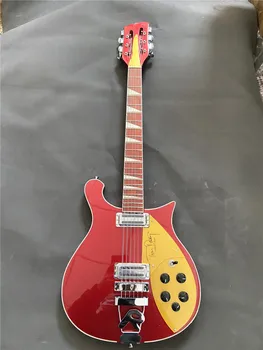 Висококачествена 660-12 низ метална червена електрическа китара, жълта защитна подплата, лешояд от палисандрово дърво, безплатна доставка