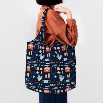 Чанта за пазаруване Colorful медицинска сестра Elements, дамски холщовая чанта-тоут на рамото, здрави торбички за пазаруване в хранителни магазини, за медицински сестри, чанти за пазаруване