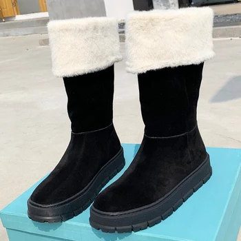 2023 Нови зимни обувки за жени, удобни за краката, топли къси ботуши на платформа, увеличаване на растежа, Дамски обувки с широки пръсти