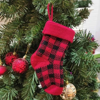 3 бр. Коледни чорапи, мини-коледни чорапи, карирани подарък пакет за коледната елха-камина