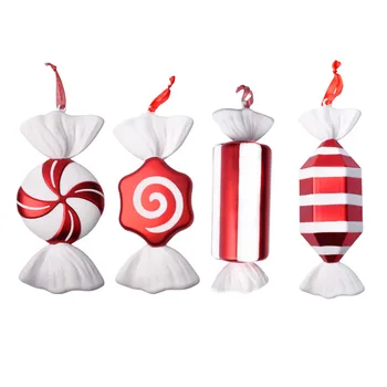 32 см 4шт Голяма Висулка-Бонбони Изкуствени Коледни Декорации Червено и Бяло Шекерче На Клечка Рисувана декорация За Сватбени Партита Домашен Коледен Подарък