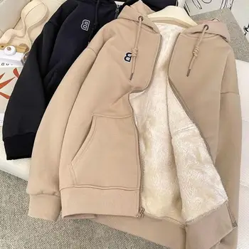 Регулируема hoody с качулка, уютно палто-hoody унисекс с плюшени джобове, топло стилно яке за жени, мъже Есен / зима