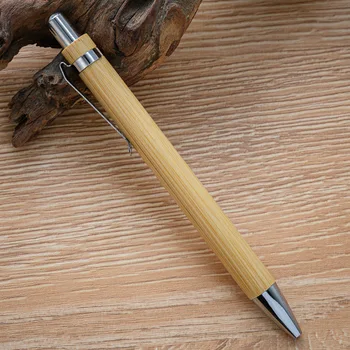 Химикалка химикалка от бамбуково дърво, 1 / 2 елемента, на върха от куршуми 1,0 мм, сини Черно мастило, химикалка писалка за бизнес подпис, Офис-канцеларски материали, ученически пособия за писане