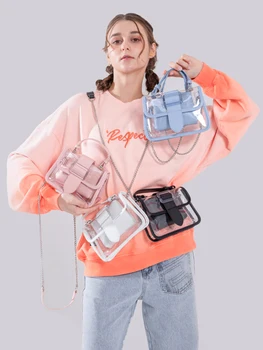 2023 Harajuku Момичета PVC Прозрачна Чанта Чанти Желейная Чанта Проста Чанта с Цип Прозрачни Чанти През Рамо Модни Дамски Портфейли