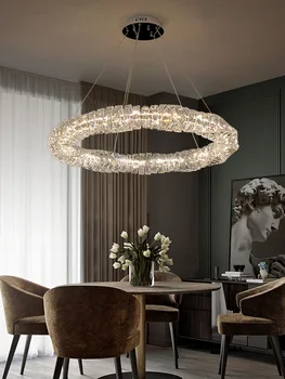 Модерните висящи лампи с регулируема яркост на хола с дистанционно управление, окачена лампа Блясък K9 Crystal луксозна кръгла стомана led лампа Luminarias