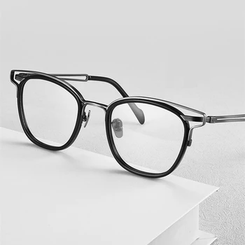 Модерна Квадратна рамки за очила с дупки за мъже и жени, Реколта Титанов Оптични очила с защита от синя светлина, Очила с пълна рамки Oculus