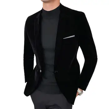 Популярни мъжки блейзър с конвенционалните ръкав, тънка линия, мъжки velvet сако с ревери, палто