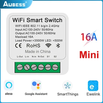 AUBESS Wifi Smart Switch Relay 2-лентов Таймер за Управление на 16A Мини Превключвател За Smart home Ewelink APP Control Work За Алекса Google Home