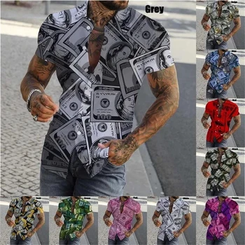 Нови модни ризи 3D Dollar, мъжки летни модни ежедневни ризи с къс ръкав и копчета, панталони, копчета, най-новият на улицата дрехи, удобни капаци