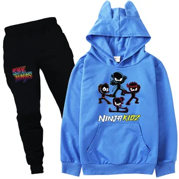 Комплект дрехи NINJA KIDZ 3D, пуловер с кошачьими уши, блузи, Панталони, комплекти от 2 теми, бутикови дрехи за малките момичета, свитшоты за малки момчета
