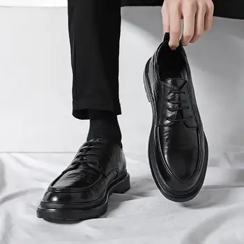 Кожени Мъжки обувки Кожена Мека подметка, Мека Кожена нови обувки, Които нарастване на Стелка на Мъжки ежедневни обувки голям размер Черен Busi