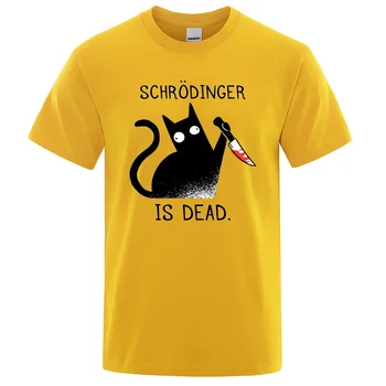 Schrodinger Is Dead Black Cat Щампи Мъжки Тениски Креативна Модни Дрехи Лято Дишащи Върхове С Кръгло Деколте И Къс Ръкав