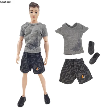 Модерен комплект дрехи за кукли Ken Момче, облекло за кукли, Сива тениска, камуфляжные шорти, Обувки за момчета, Барби, аксесоари 1/6.