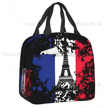 Айфеловата кула Флаг на Франция Изолирани чанти за обяд за жени Френска гордост за многократна употреба термоохладитель Обяд-бокс за хранене Работа Школа за Пътуване