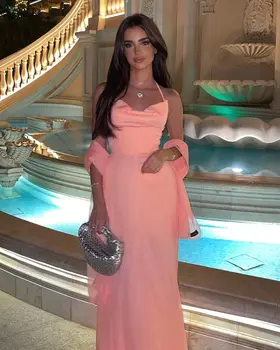 Детски розови шифоновые рокли за бала рокля без презрамки от Саудитска Арабия, блестящи вечерни рокли от Дубай Abendkleider, официална празнична рокля