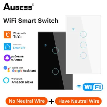 Sasha WiFi Smart Touch Switch 1/2/3/4 Gang Стандарт на САЩ Домашна Стенни Бутон на Дистанционното Управление Умен Дом Работи С Алекса Google Home