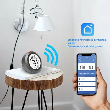 Интелигентен детектор за температура и влажност на Hristo, часовници, съвместими с Wi-Fi, светлинна аларма, приложение Smart Life за управление на дом и здраве