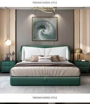 Легло лека и луксозна модерна спалня с двойно легло проста и мек, а атмосферата минималистичен стил от висок клас.