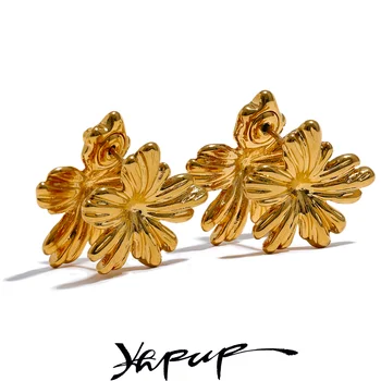 Yhpup Новите Стереоскопични Златни обеци под формата на цветя 316 от неръждаема стомана За жени, Очарователна Шарка, защита от ръжда, Модерен Бижута подарък