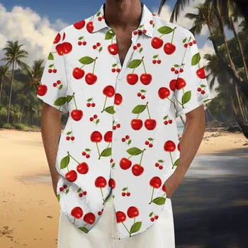 Мъжки модни плажна риза с къси ръкави и принтом