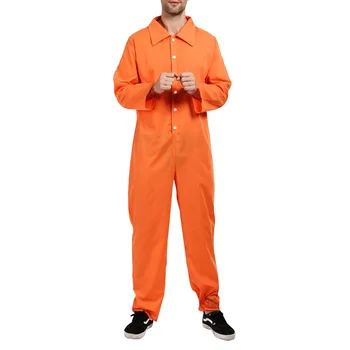 Мъжки костюм на затворника за cosplay, върховете на копчета, гащеризон с ревери, Маскарадная парти, Оранжевият затворнически клетки униформи, костюми за cosplay, гащеризон