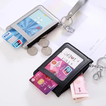 Корейски портфейл за монети от изкуствена кожа с каишка за носене на карти, чанта за карти, Женски студентски преносим държач за карти, приети с трансграничен калъф за карти