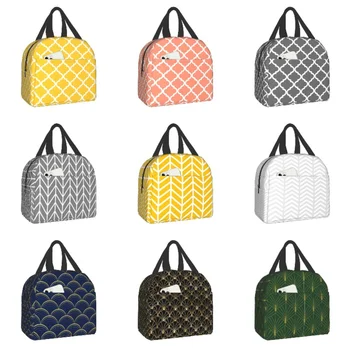 Минималистичная геометрична изолирано чанта за обяд за жени, преносим абстрактен геометричен охладител, термобокс за bento, Плажен къмпинг, за пътуване
