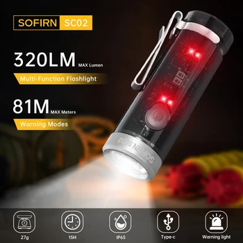 Нов Sofirn SC02 Mini EDC 330lm 90 CRI Led Фенерче USB C, Акумулаторна батерия Фенерче Ключодържател Лампа Странична Подсветка с RGB Индикатор