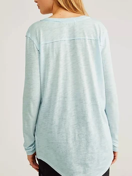 Дамски базова тениска Y2k с дълъг ръкав, ежедневни однотонная риза свободно, намаляване, топове, леки пуловери, тениски