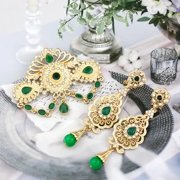Neovisson Morocco Уникални комплекти, брошки и обеци Златни цветове за Сватбени декорации, любими арабски дами Украса за козина в подарък