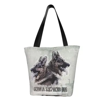 Множество пазарска чанта за немската овчарка, женска холщовая чанта през рамо, миещи чанти за пазаруване на продукти за кучета порода Овчарка Эльзасская