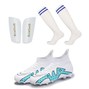 Футболен комплект, чорапи и пластмасова защита на пищяла За възрастни и деца TF/FG, улични дишащи спортни футболни обувки, мъжки размер 32-45