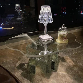 Акрил масичка за кафе във формата на облак, прозрачно творческа стъкло, приставной масичка за луксозни мебели