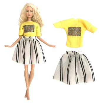 NK 1 комплект 1/6 Принцеса, благородна жълта блуза, пола трапецовидна форма, модни дрехи, всекидневен костюм, подходящ за аксесоари на куклата Барби, подарък играчка