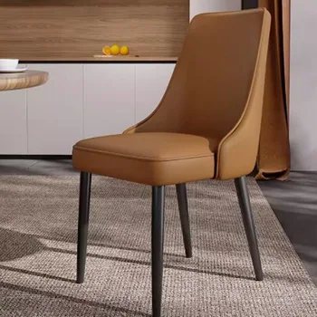 Оранжеви Елегантен, Модерен кът за стол с облегалка, Проста Кожена дизайн, маса за хранене, стол, мебели за кухня Cadeiras De Jantar