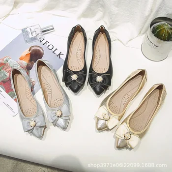 Ежедневни обувки-бини в изчистен стил, женски фини обувки с остър пръсти подметка, дамски обувки-лодка без закопчалка, 2023 г.