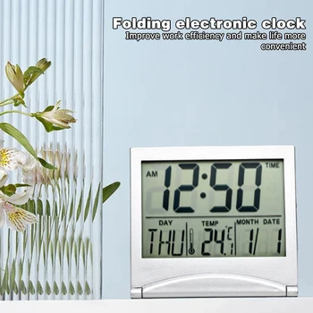 Флип-Електронен Сгъваем LCD Цифров с Будилник, Настолни Пътни Мини-Часовници Многофункционален Часовник С Прогнозата за Времето Подарък Часовник