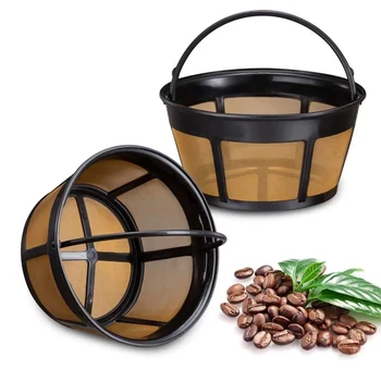 Кош за филтър за кафе за еднократна употреба, филтри за кафе на 8-12 чаши, заменяеми филтър за кафе с мрежесто дъно от неръждаема стомана
