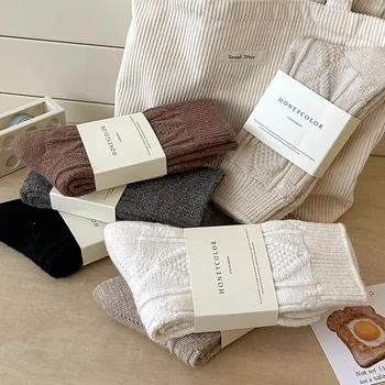 Дамски вълнени чорапи с диаманти, топли зимни Кашмир пухкави ежедневни обикновена Удобни Домашни чорапи, Мек топъл пол за сън