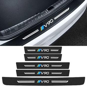 Автоаксесоари Стикер на праг за Volvo V90 Емблемата на Автомобилния Праг от въглеродни влакна Етикети със защита от надраскване Скоч Чехъл Драскотини