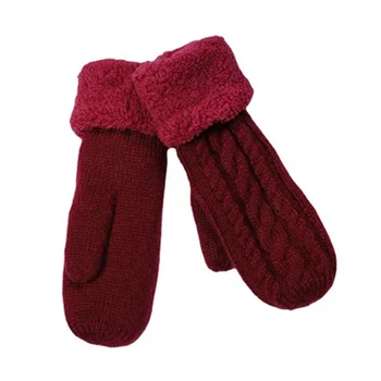 Мъжки / дамски двойка трикотажни ръкавици, зимни сладък пуловер с окачване деколте, просто обикновен цвят, плюс кадифе дебели топли ръкавици D100