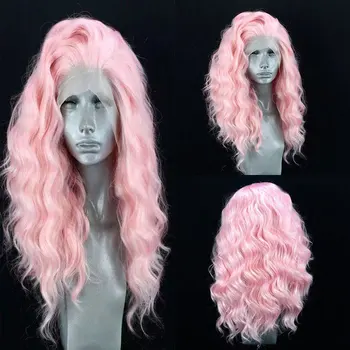 Бял Розов Портокал Синтетични перука с къса вълна от вода размера на 13X4 на дантели, бесклеевые косата от устойчиви на топлина влакна за модерния женски cosplay