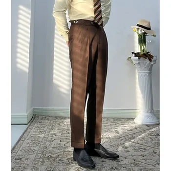 Нови Тънки Ежедневни панталони Мъжки в класически стил, Модерен Бизнес панталони за офис костюм, Пролет-лято, Приталенные Директни памучни панталони C55