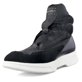 Зимни мъжки обувки и Модни черни ботильоны с кръгло бомбе от естествена кожа, увеличаване на растежа, високи спортни обувки